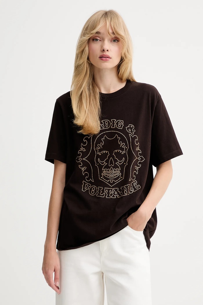 ZADIG&VOLTAIRE tricou din bumbac imprimeu maro JWTS02845