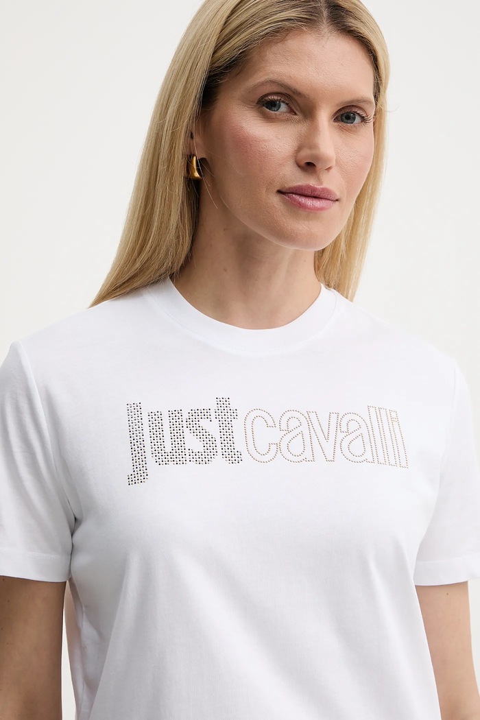 Just Cavalli tricou din bumbac alb 79PAHE23.CJ110