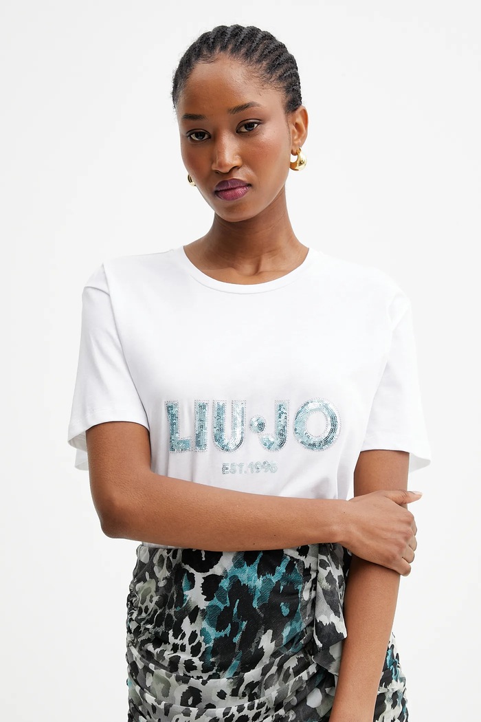 Liu Jo t-shirt bawełniany aplikacja biały UF5260.JS923