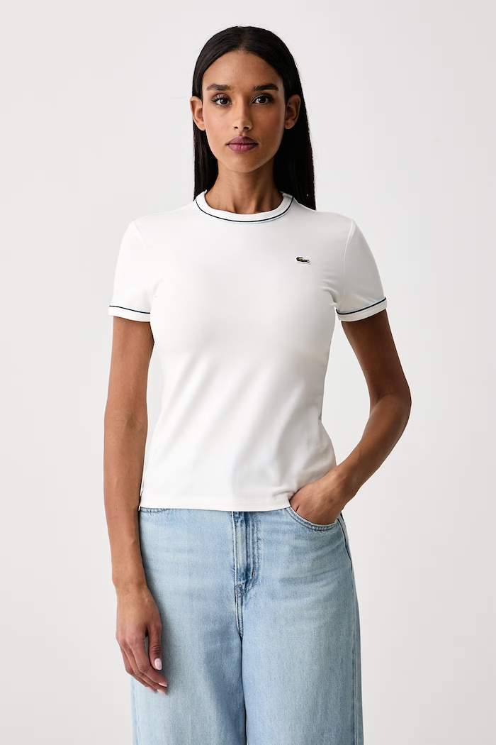 Lacoste T-shirt damski z bawełną beżowy TF5289