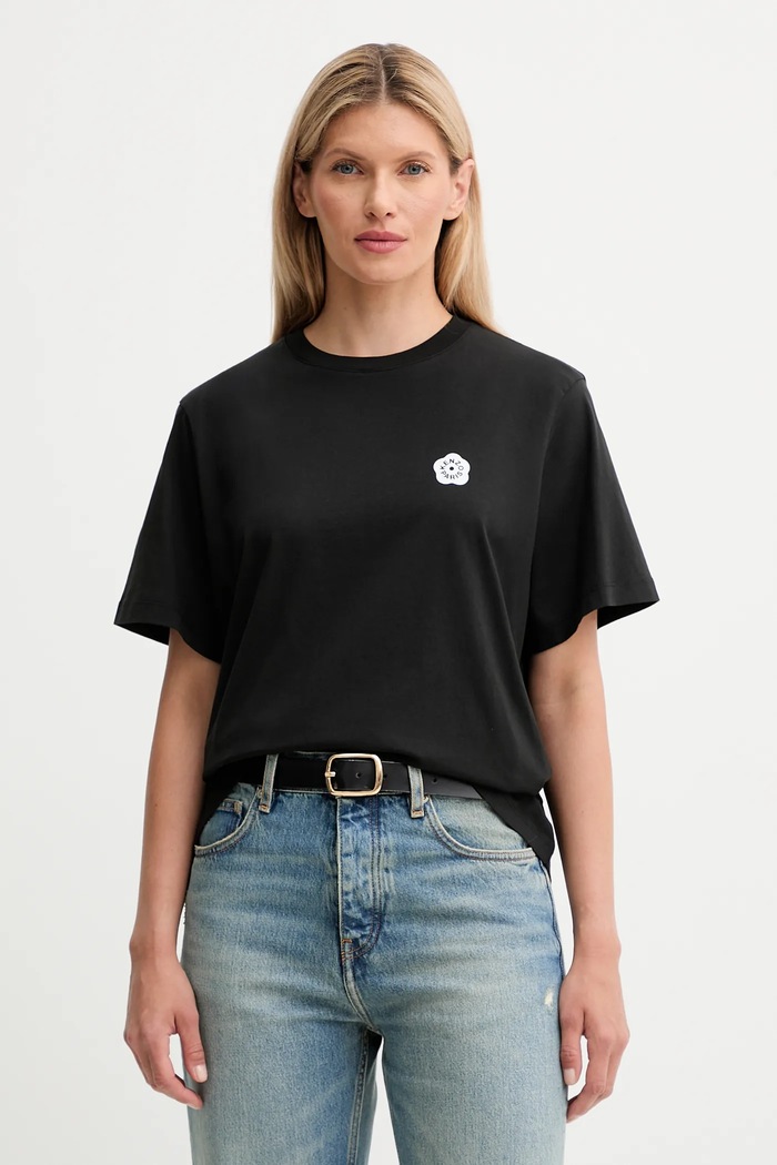 Kenzo tricou din bumbac flori negru FF52TS5524SO