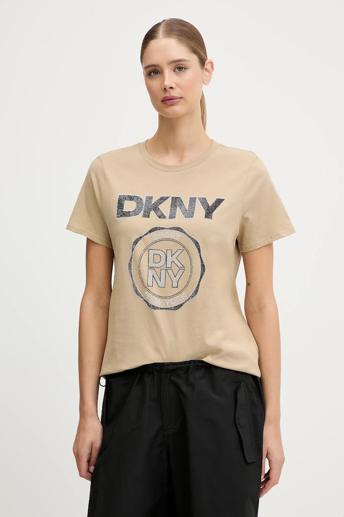 Dkny t-shirt bawełniany nadruk beżowy DP5T1366