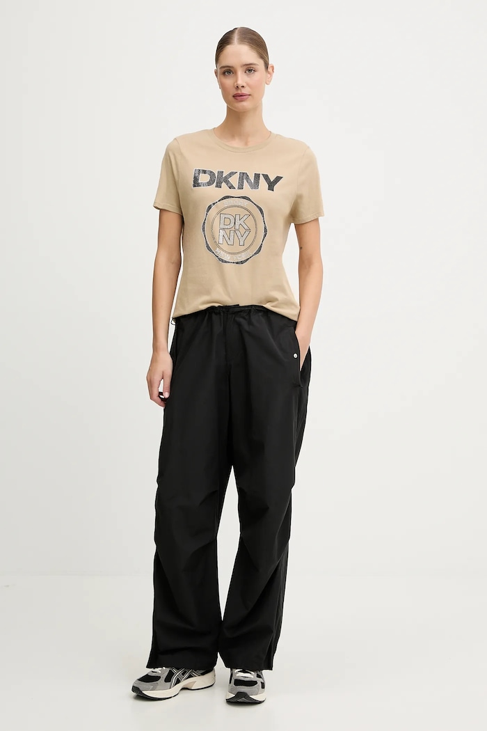 Dkny t-shirt bawełniany DP5T1366 beżowy AW25