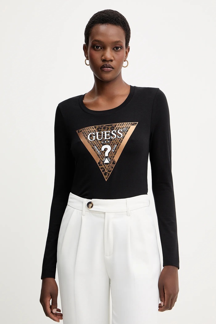 Guess longsleeve LEO z elastanem czarny W5BI75.J1314