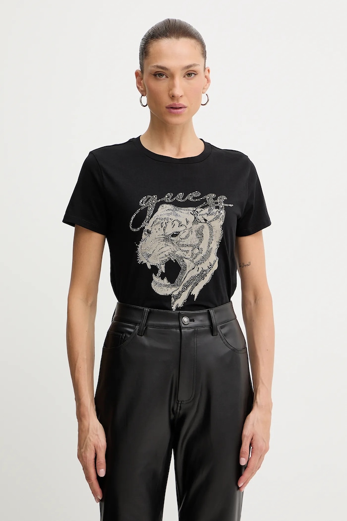 Памучна тениска Guess стандартна черен W5BI32.K9RM1