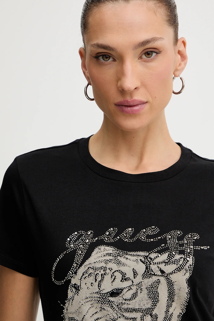 Памучна тениска Guess черен W5BI32.K9RM1