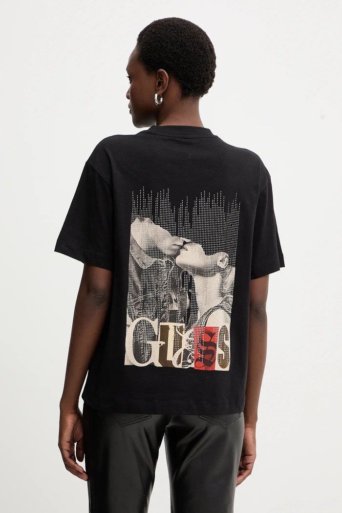 Guess tricou din bumbac print negru W5BI22.I3Z14