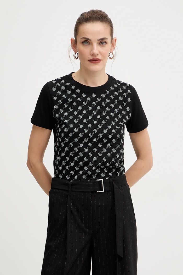 Guess tricou din bumbac imprimeu negru W5BI21.I3Z14