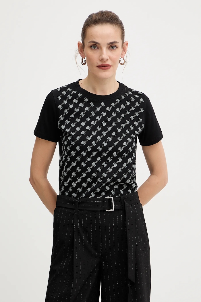 Guess tricou din bumbac imprimeu negru W5BI21.I3Z14