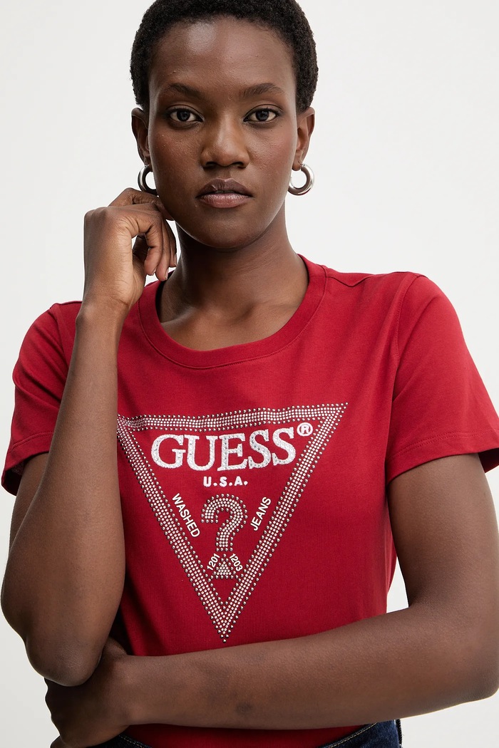 Βαμβακερό μπλουζάκι Guess κόκκινο W5BI18.I3Z14