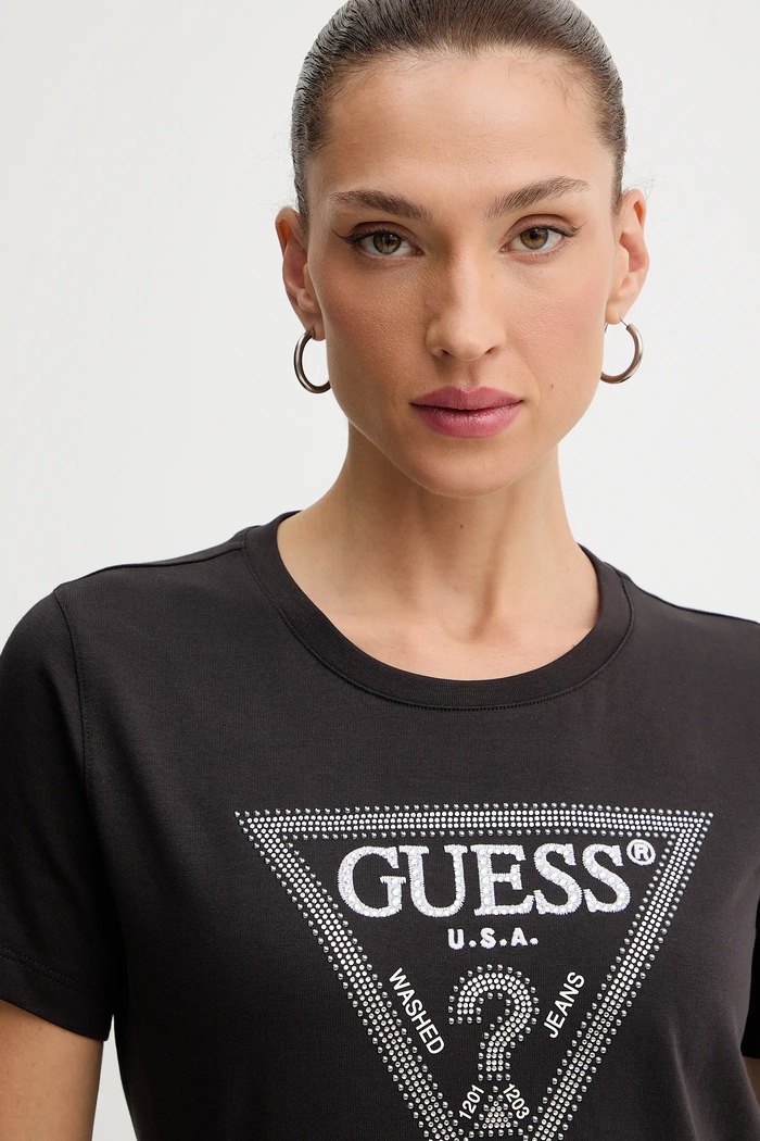 Βαμβακερό μπλουζάκι Guess καφέ W5BI18.I3Z14