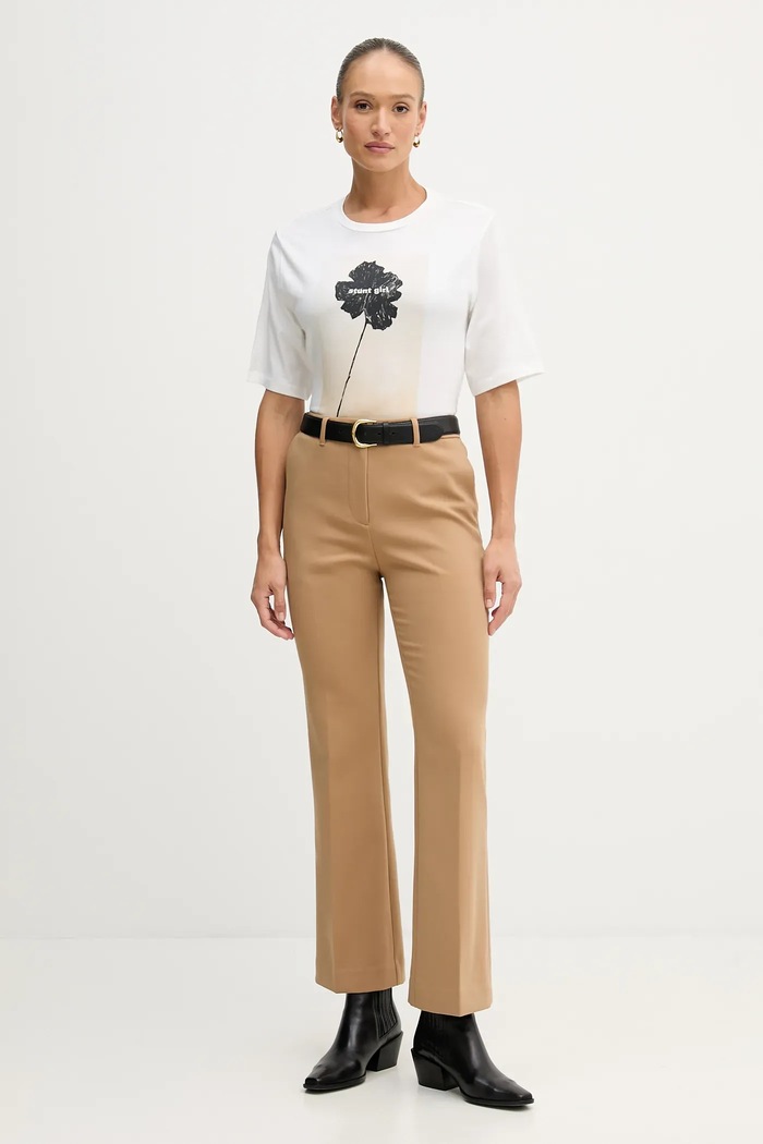 Βαμβακερό μπλουζάκι Sisley 3I1XL107Y μπεζ AW25