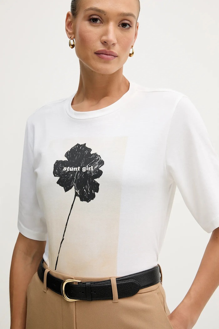Βαμβακερό μπλουζάκι Sisley μπεζ 3I1XL107Y
