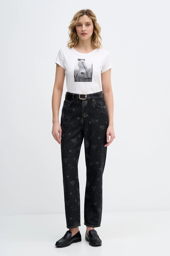Βαμβακερό μπλουζάκι Sisley 3I1XL107Z μπεζ AW25
