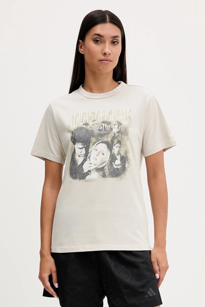 adidas Originals t-shirt bawełniany 20th Century Fox Disney nadruk beżowy JX1282