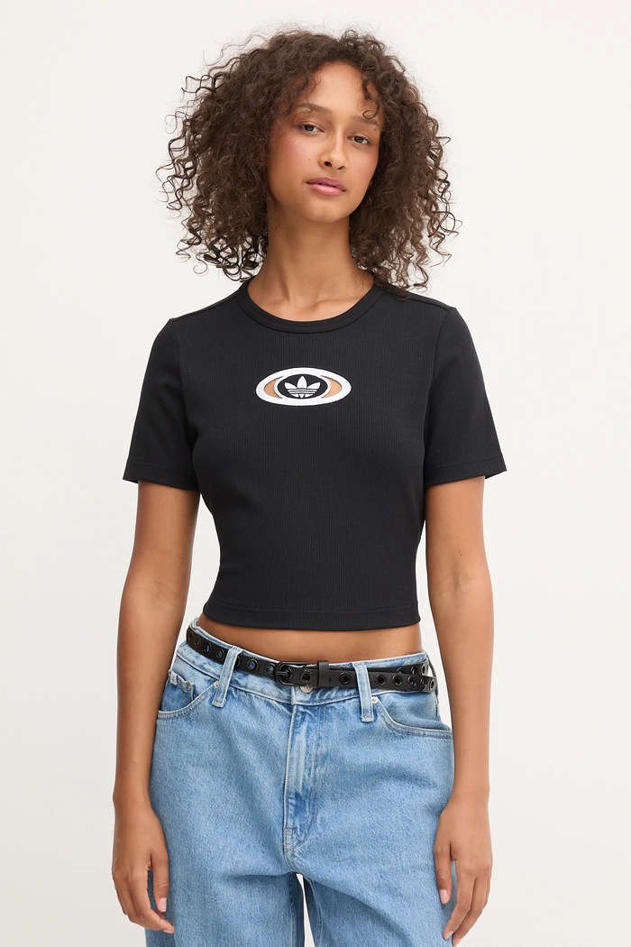 Μπλουζάκι adidas Originals Cut Out Rib Tee με ελαστάν μαύρο KC8804