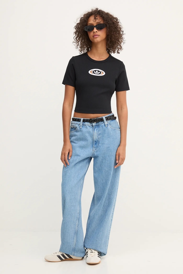 Μπλουζάκι adidas Originals Cut Out Rib Tee KC8804 μαύρο AW25