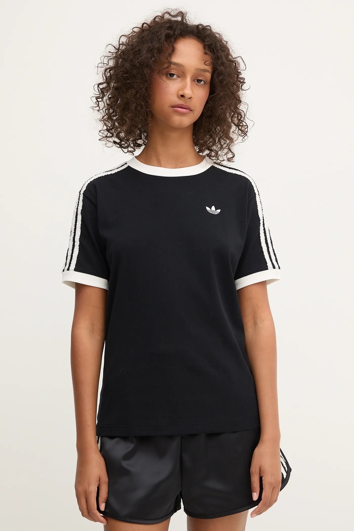 adidas Originals tricou Ruffle 3S Tee imprimeu negru KC8819