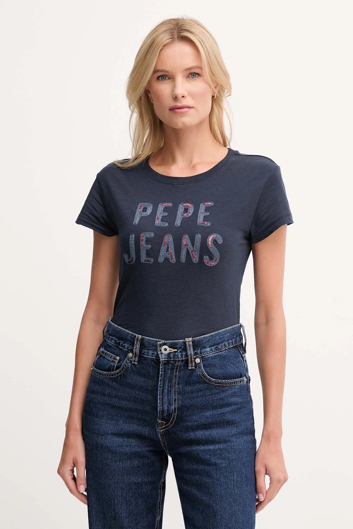 Bavlnené tričko Pepe Jeans nášivka tmavomodrá PL5000045