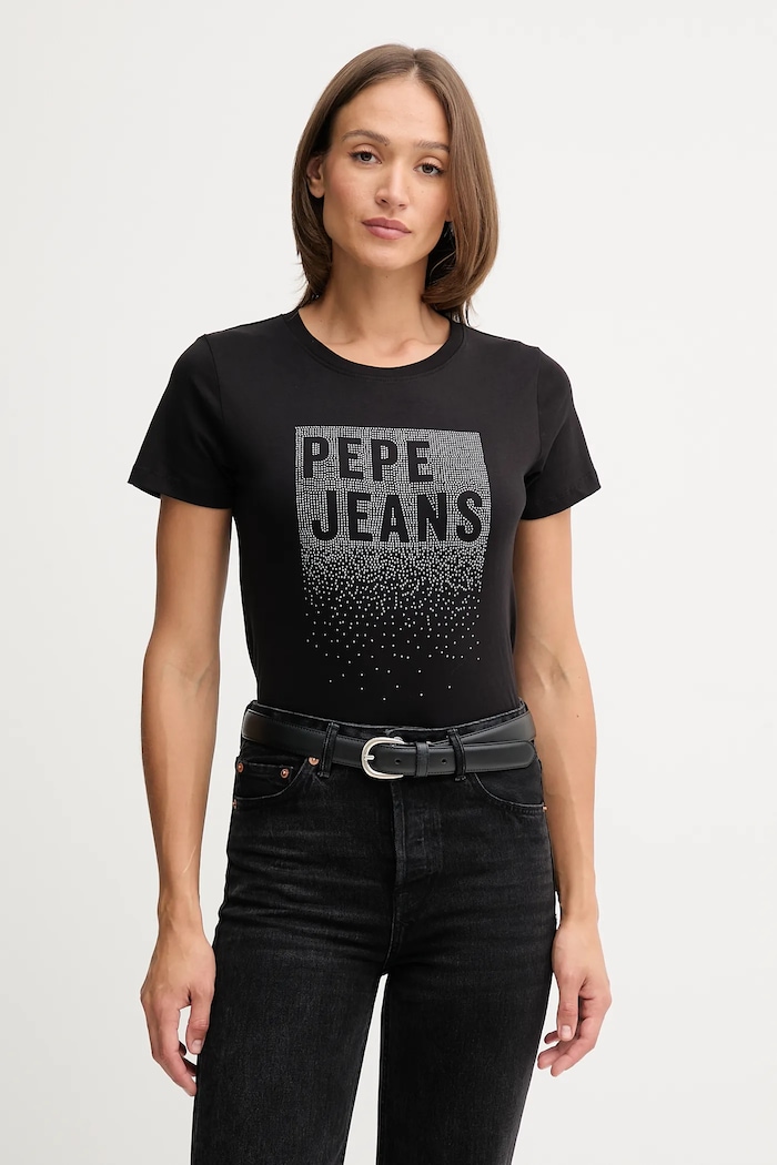 Bavlnené tričko Pepe Jeans nášivka čierna PL5000020