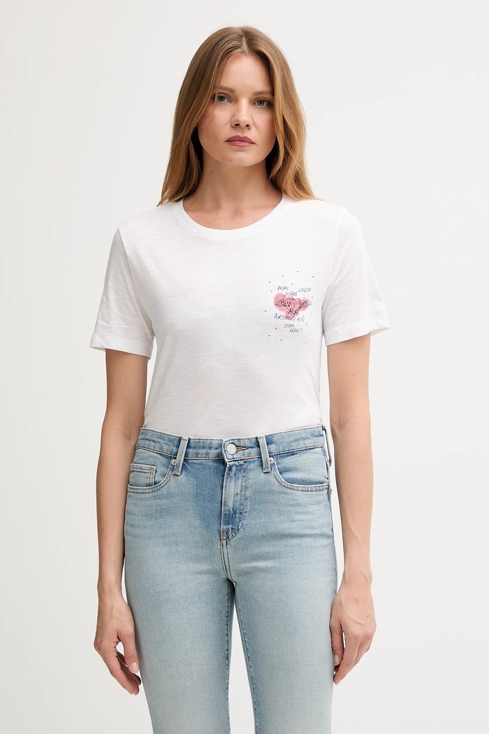 Bavlnené tričko Pepe Jeans potlač biela PL5000021