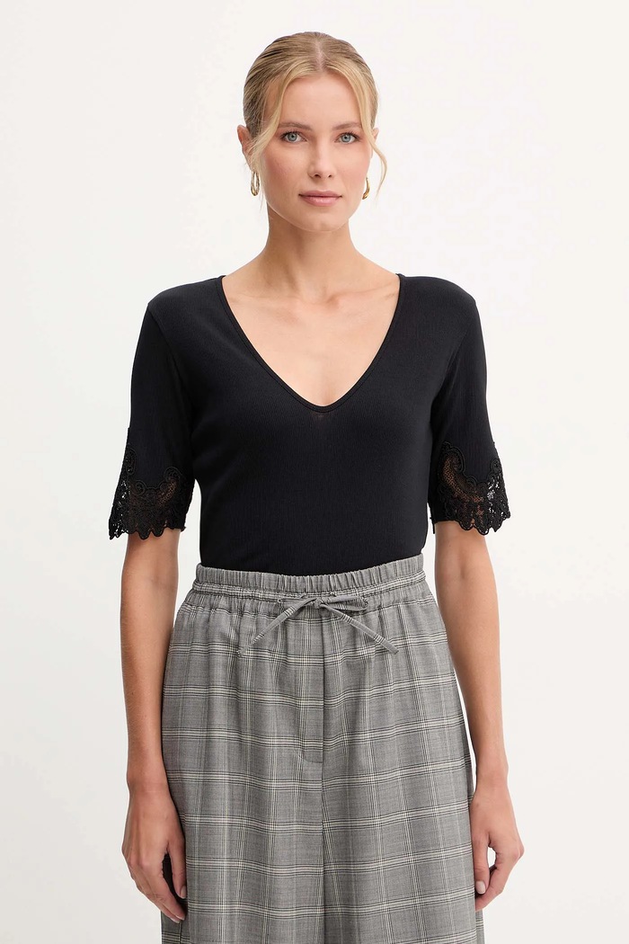 Bavlnené tričko Twinset slim čierna 252TT2170