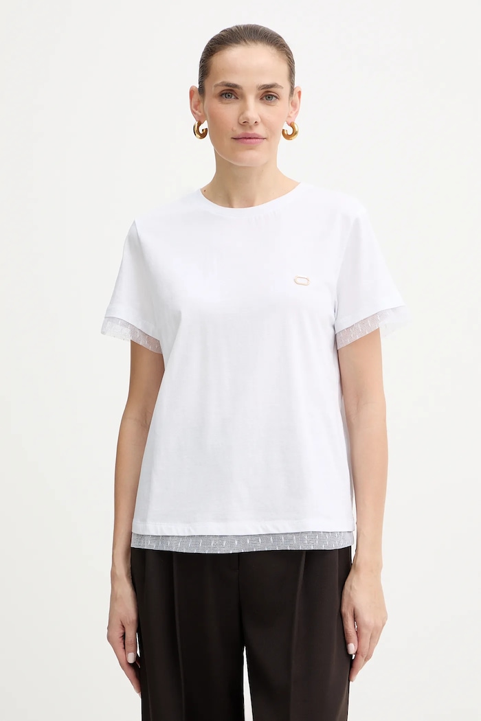 Twinset tricou din bumbac imprimeu alb 252TT231A