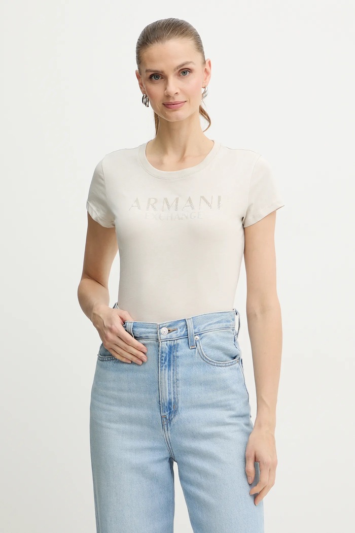 Bavlnené tričko Armani Exchange potlač béžová XW001351.AF17172