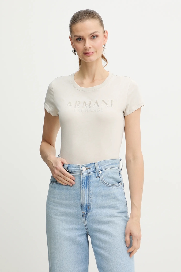 Bavlnené tričko Armani Exchange potlač béžová XW001351.AF17172