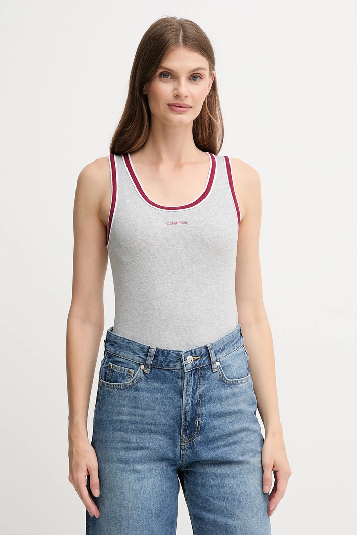 Top Calvin Klein Jeans nášivka sivá LV047D200G