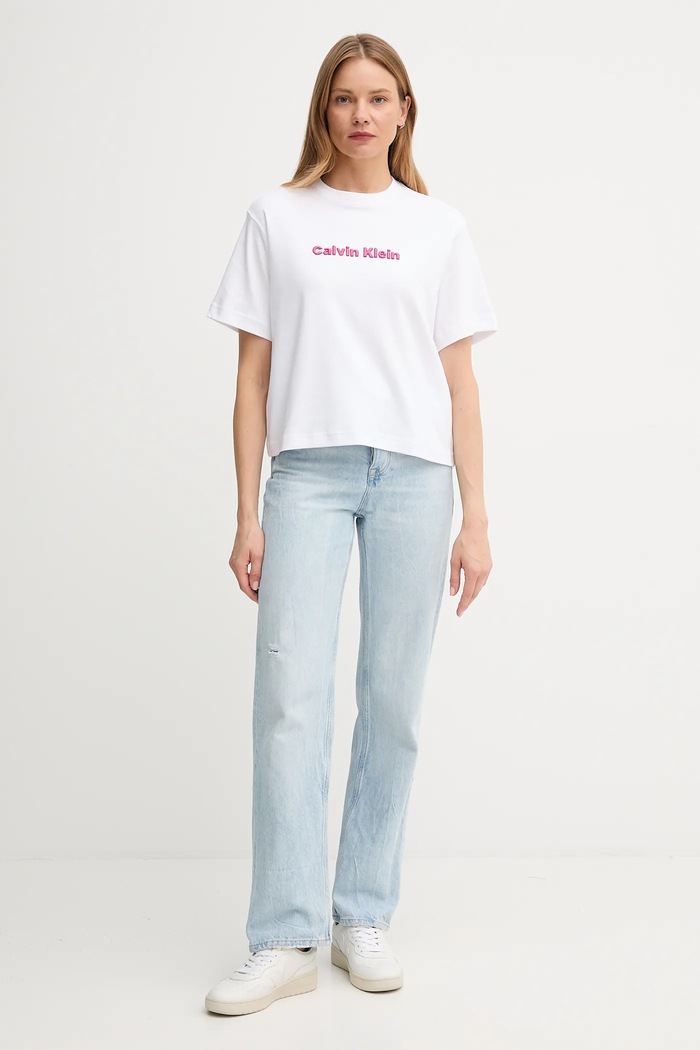 Calvin Klein Jeans pamut póló LV047D205G fehér AW25