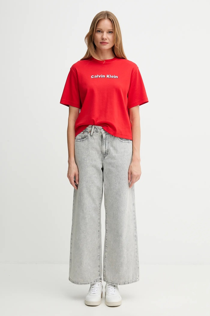 Bavlněné tričko Calvin Klein Jeans LV047D205G červená AW25