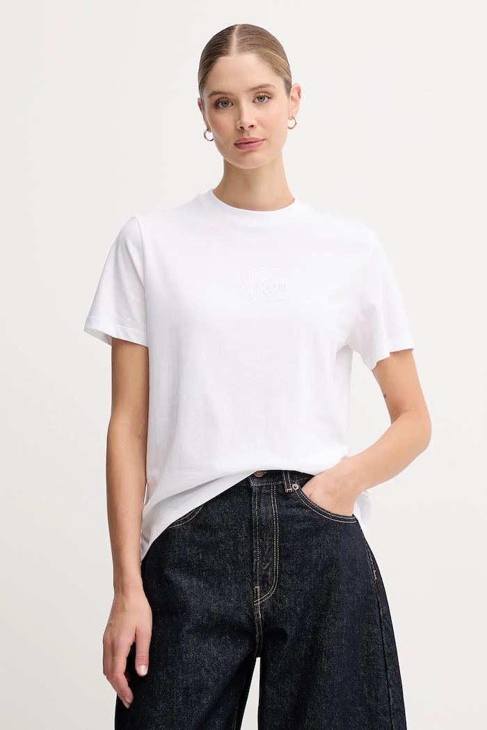 Calvin Klein Jeans tričko dámske bavlnené nášivka biela LV047D873G