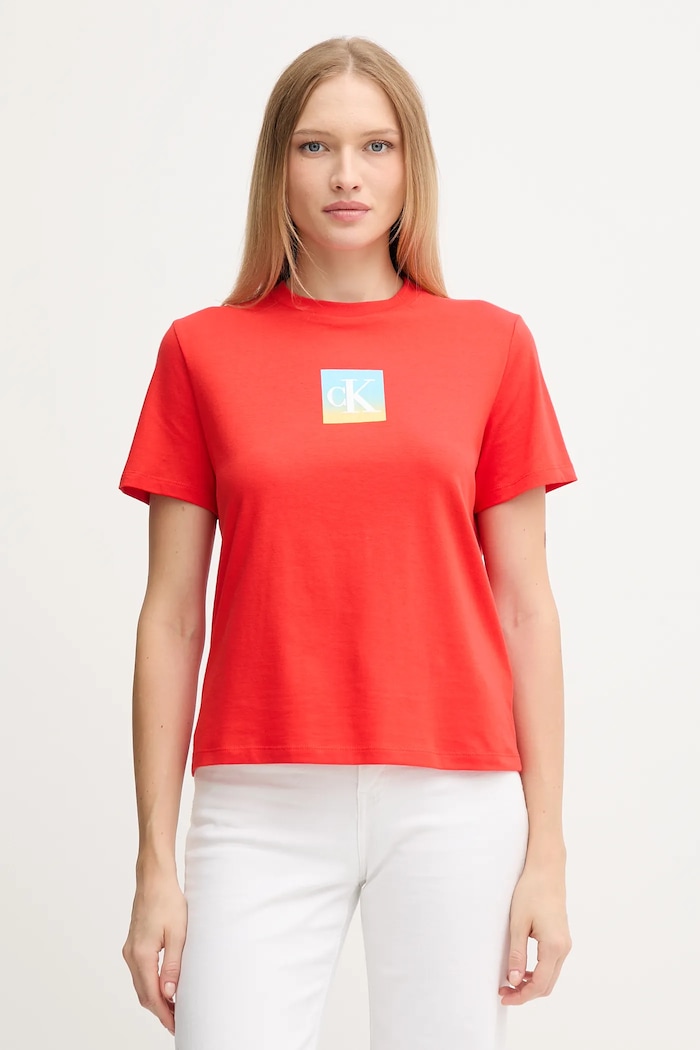 Calvin Klein Jeans Bombažna kratka majica Calvin Klein Jeans rdeča LV047D874G