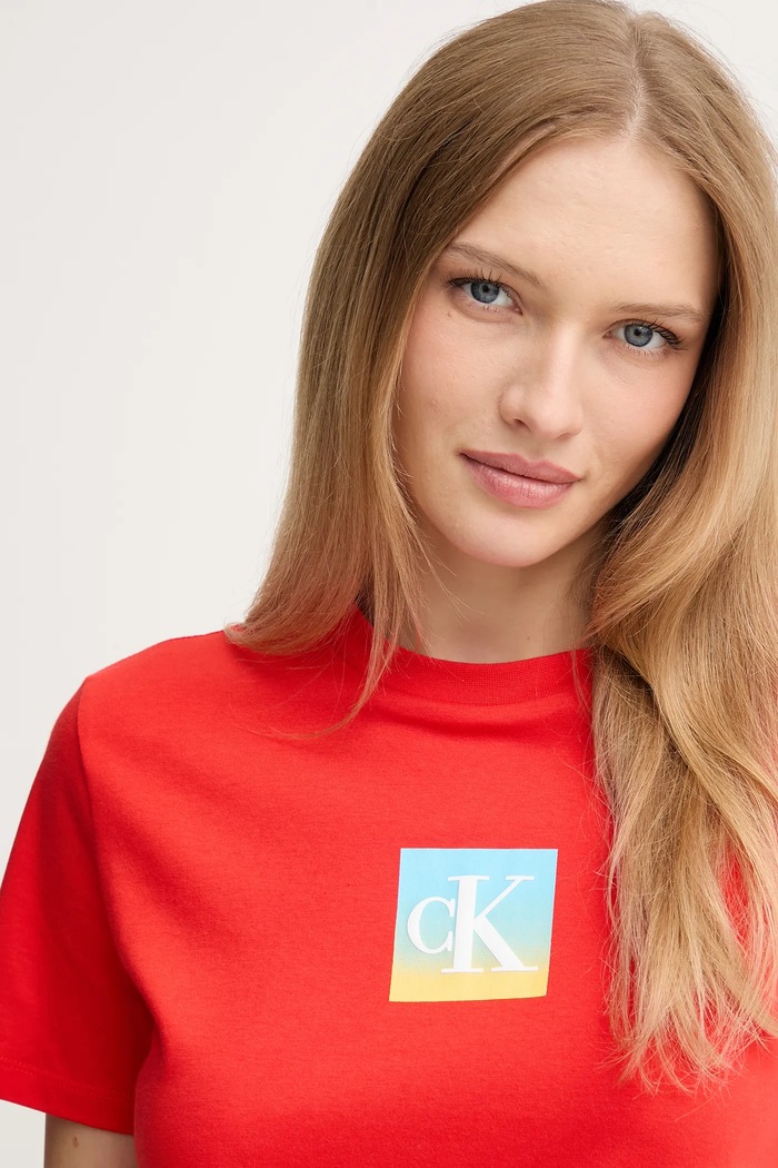 Bombažna kratka majica Calvin Klein Jeans Calvin Klein Jeans LV047D874G rdeča