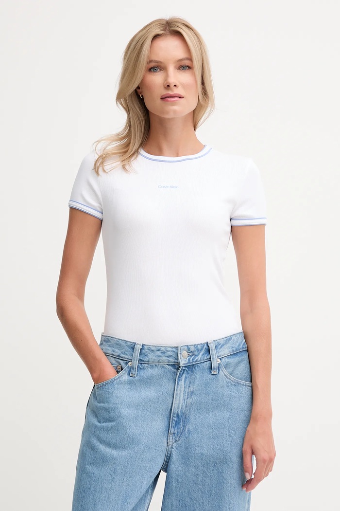 Calvin Klein Jeans tricou uni alb LV047D201G