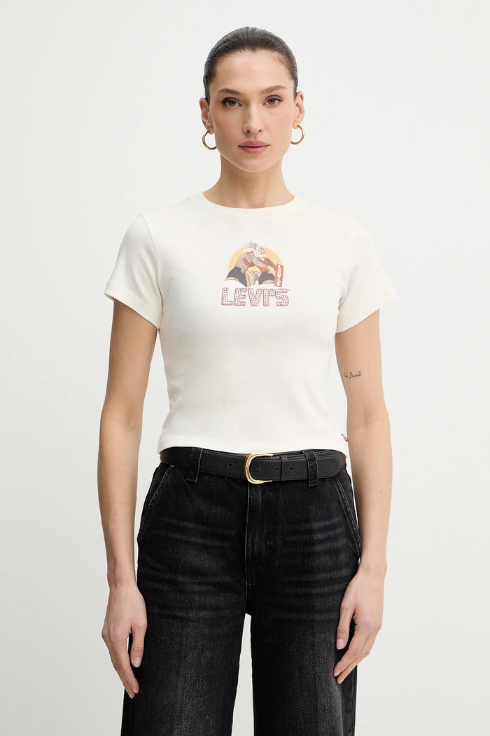 Bavlněné tričko Levi's slim béžová A8798.0059