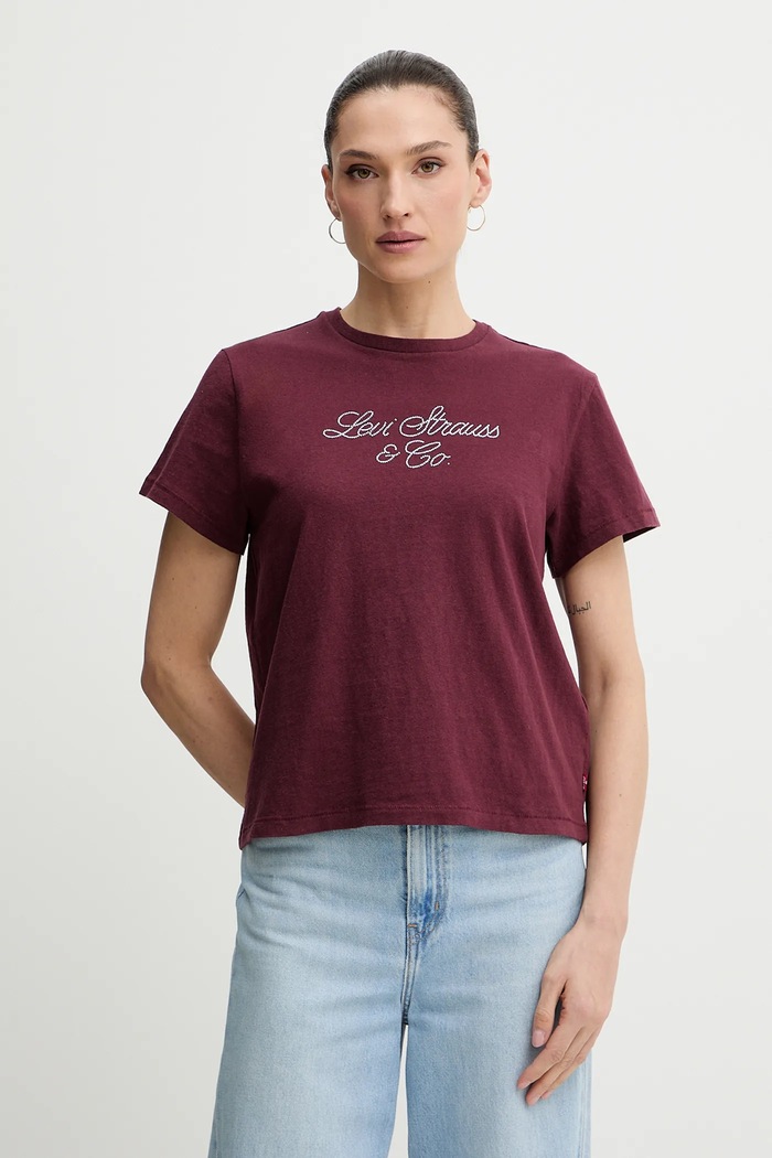 Bavlněné tričko Levi's nášivka burgundské A2226.0116
