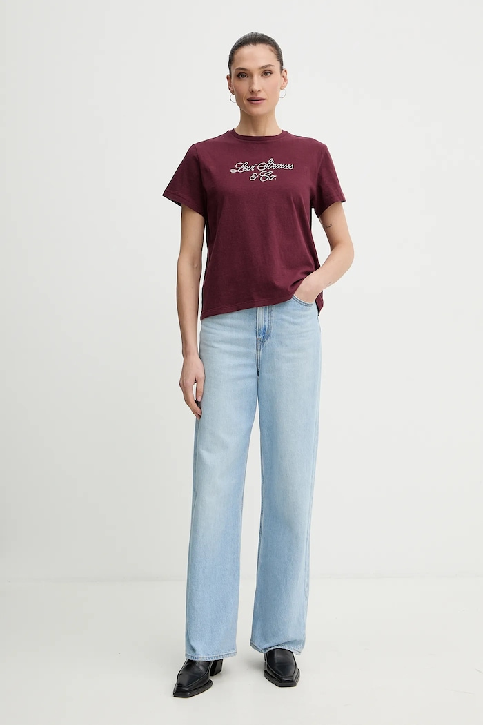 Bavlněné tričko Levi's A2226.0116 burgundské AW25