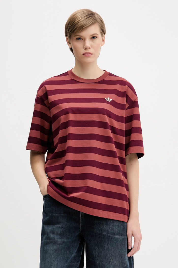 adidas Originals t-shirt bawełniany STRIPED SS TEE wzorzyste pomarańczowy KF2320