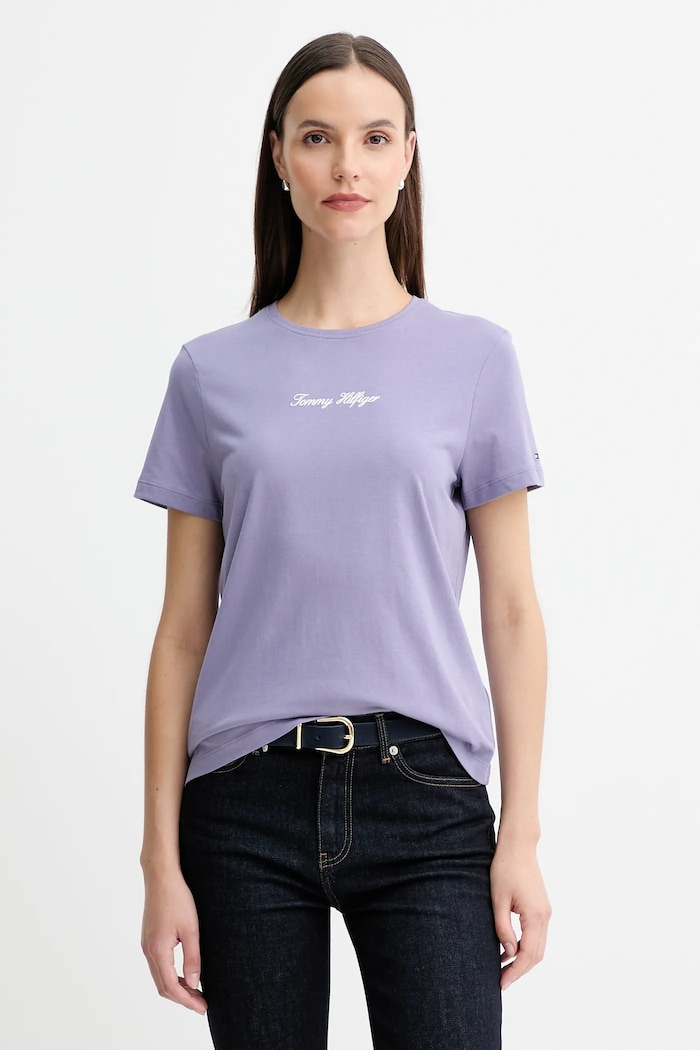 Bavlnené tričko Tommy Hilfiger nášivka fialová WW0WW47460