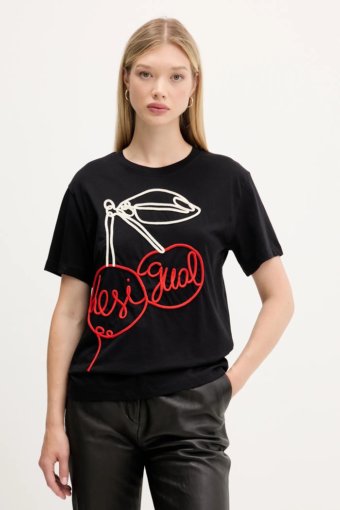 Desigual tricou din bumbac BERLIN imprimeu negru 25WWTK51