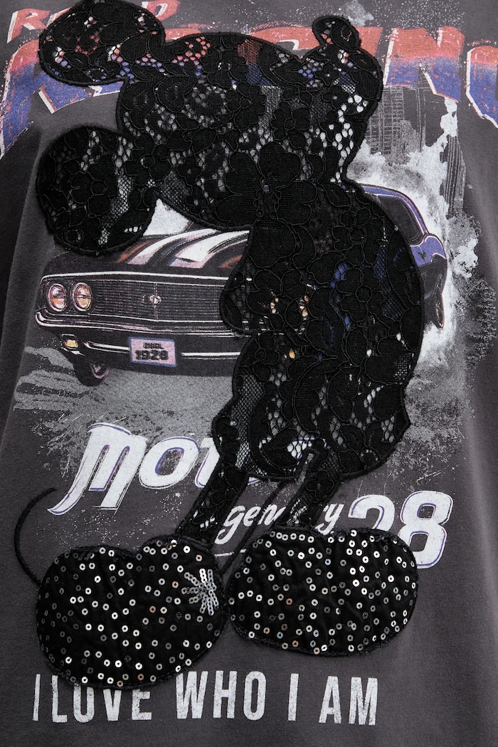 Desigual tricou din bumbac MICKEY LACE 25WWTK56 gri