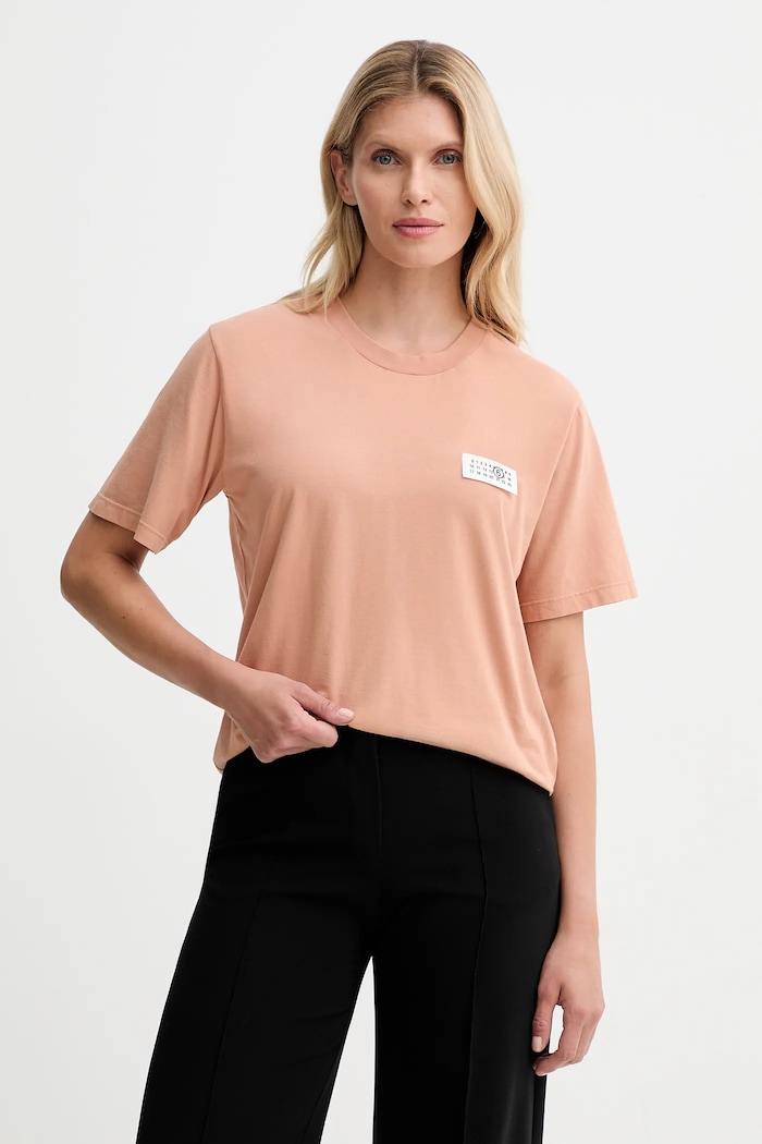 Βαμβακερό μπλουζάκι MM6 Maison Margiela χαλαρό πορτοκαλί S62GD0210.M20115.220