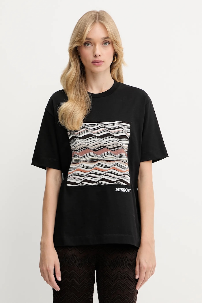 Bavlnené tričko Missoni relaxed čierna DS25WL06.BJ00PJ
