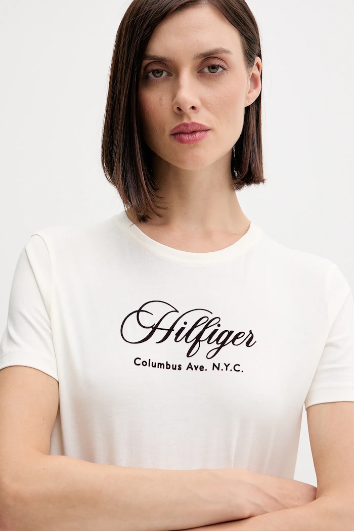 Bavlněné tričko Tommy Hilfiger béžová WW0WW46120