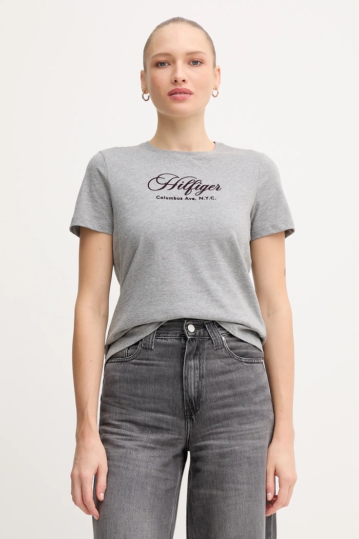 Bavlnené tričko Tommy Hilfiger nášivka sivá WW0WW46120