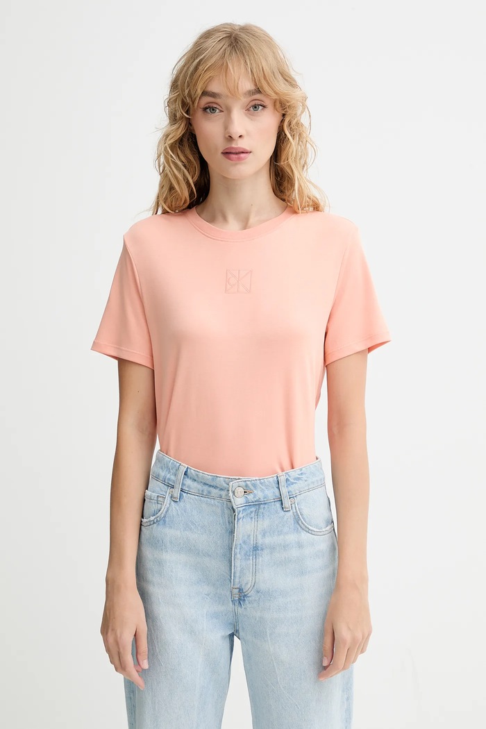 Calvin Klein tricou din bumbac uni portocaliu LV044D201G