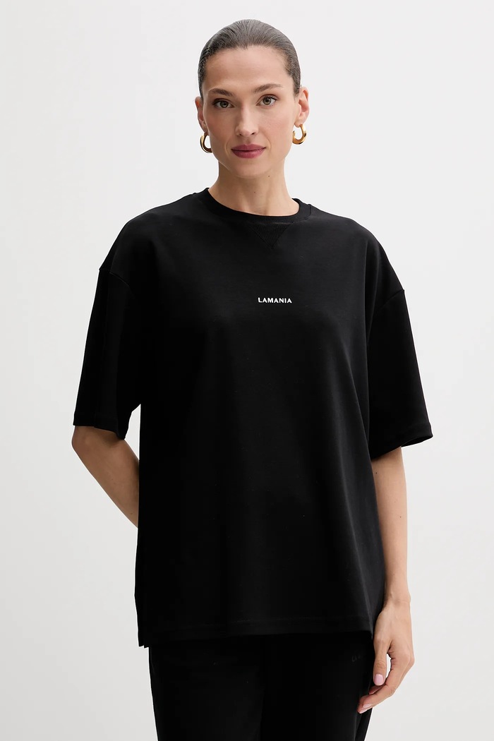 La Mania t-shirt bawełniany bawełna czarny TEEZY