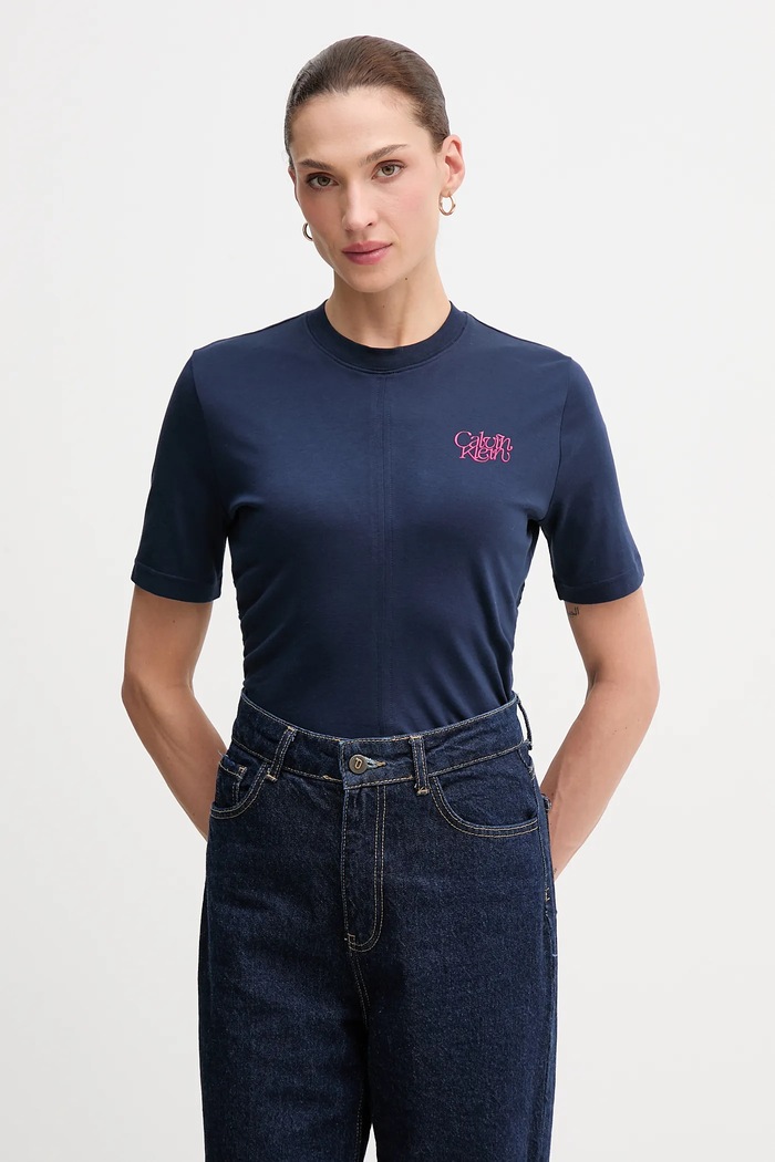Calvin Klein Jeans tricou din bumbac uni bleumarin LV047D211G